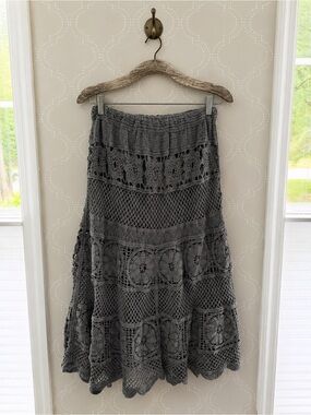 POL Charcoal Gray Crochet A-Line Maxi Skirt